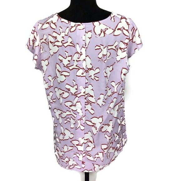 Halogen Square Neck Flutter Cap Sleeve Top Purple Floral Women's Large L NEW $69 - Picture 2 of 3